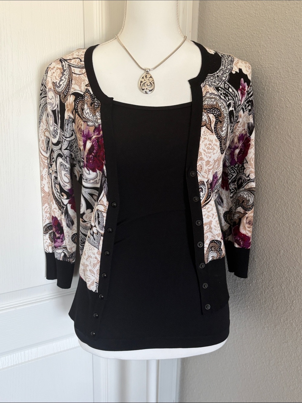 White House Black Market Multicolor Paisley Cardigan Layering Sweater